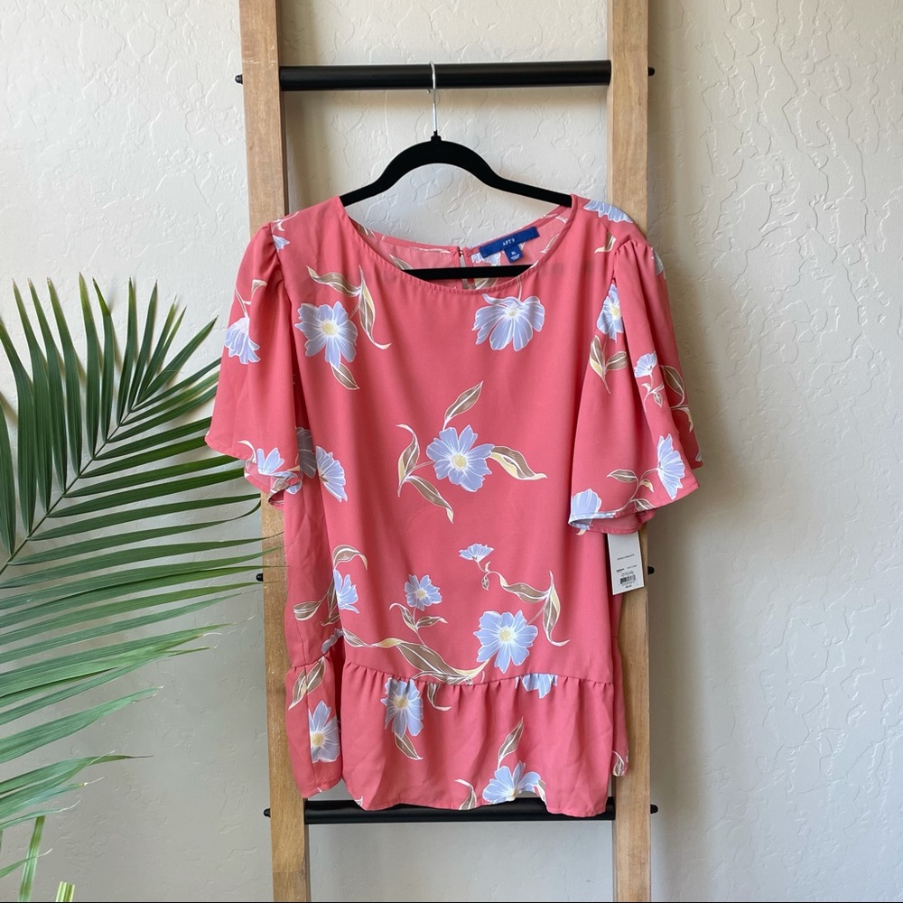 NWT Apt. 9 Coral Ruffle Floral Peplum Top